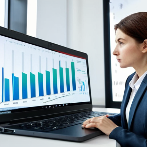 Home 6 Data-Driven Decision Making**
A professional businesswoman in a modest business suit, analyzing market data on a laptop in a bright, modern office. Charts and graphs are displayed on the screen. She is looking thoughtfully at the data. Safe for work, appropriate content, fully clothed, perfect anatomy, natural proportions, professional, high quality, well-formed hands, proper finger count, natural body proportions.
**
